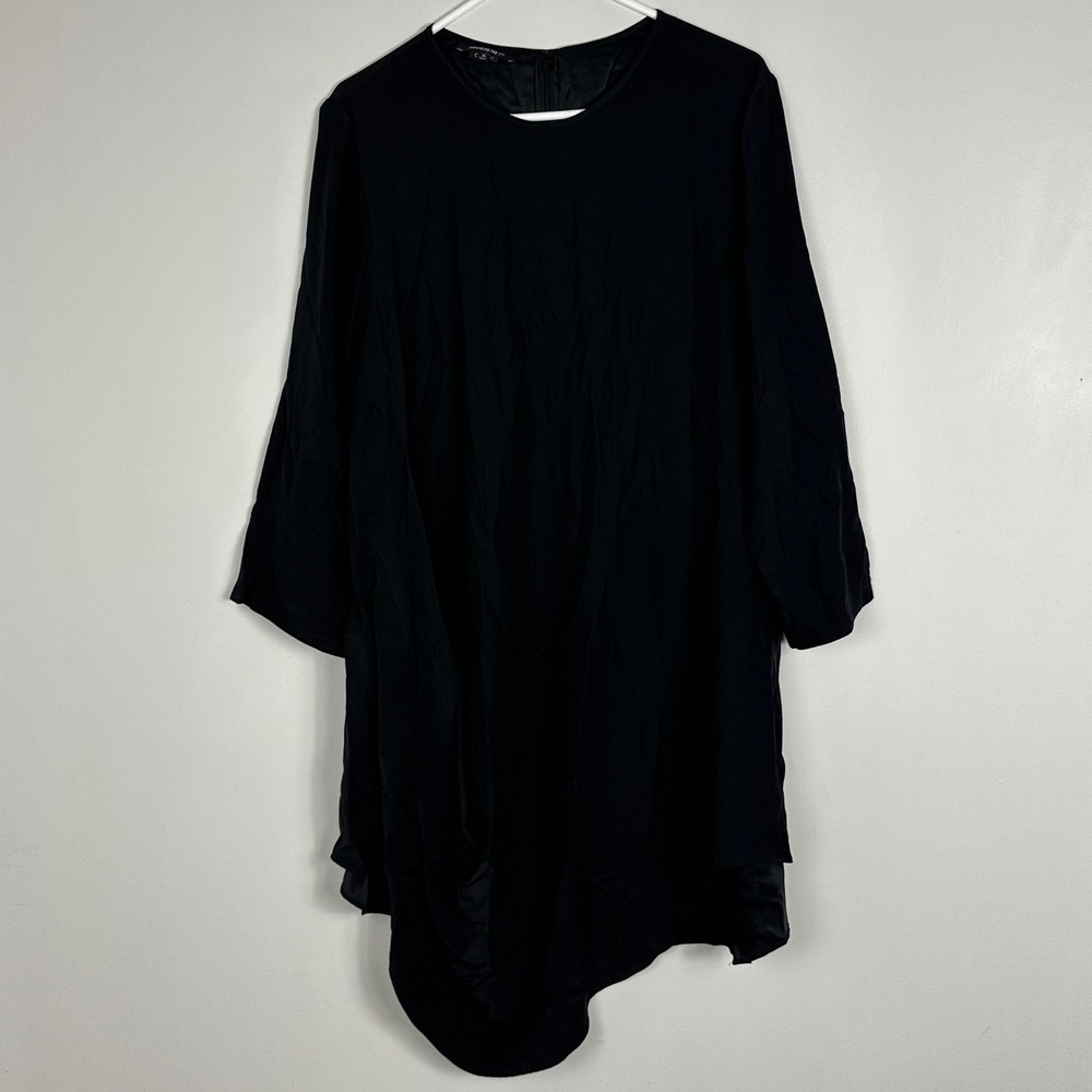Lafayette 148 100% Silk Womens Tunic Dress XL Asymmetrical Draped Black Layered